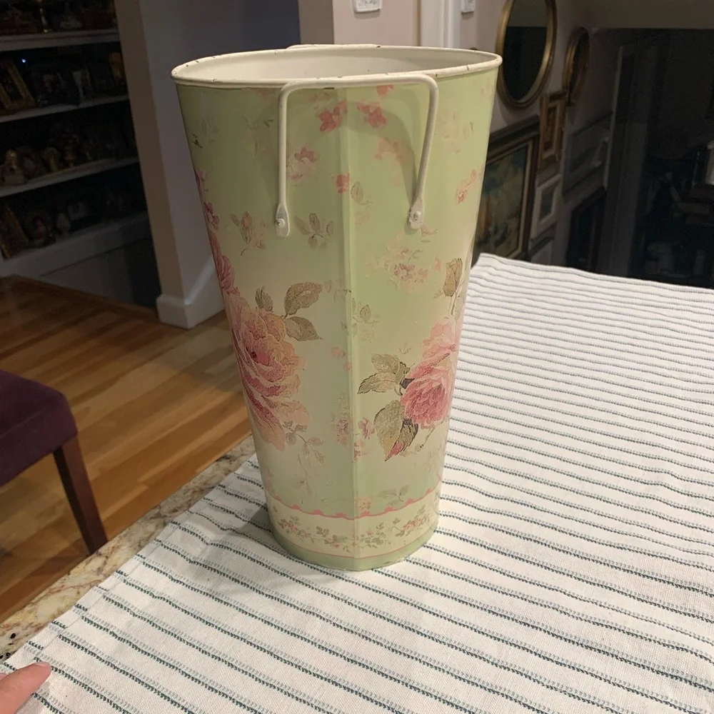 shabby chic vintage cottage style French floral bucket